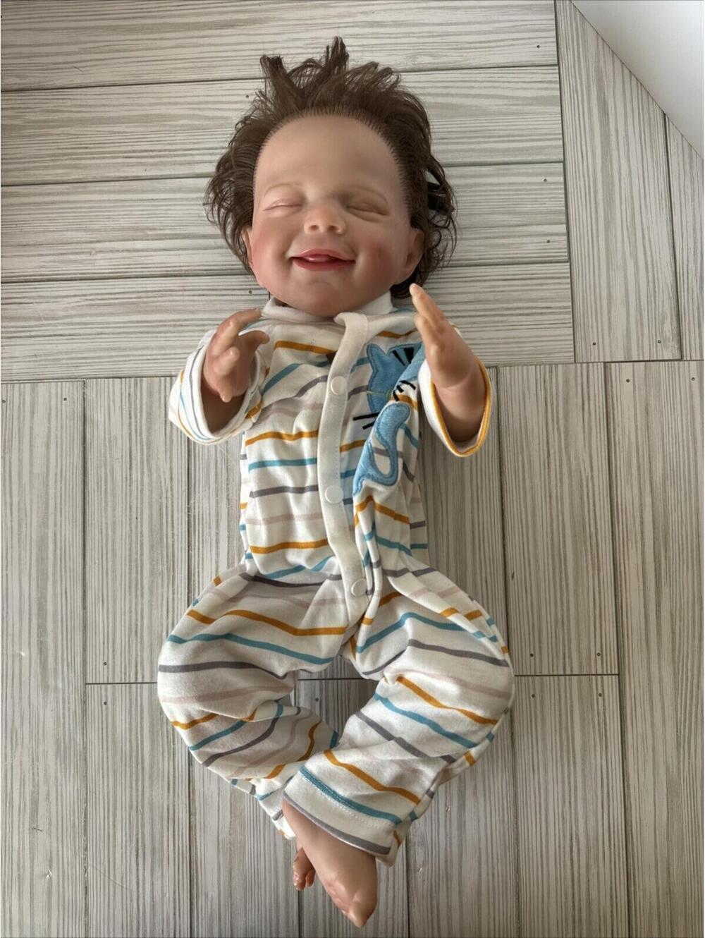 18” Reborn Baby Sleeping Boy Full Body Silicone Lifelike Newborn Doll Smiling